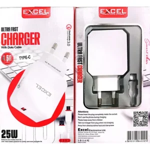 High-Performance - Excel E115 Ultra-Fast Charger 4.5A Charging Adapter 25W Fast Charging with Fast Cable